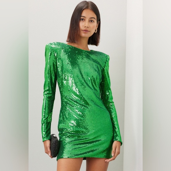 BARDOT Alessia Sequin Mini Dress in Bright Green Size 12 - Picture 1 of 12